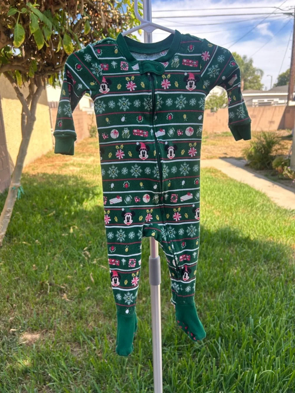 Disney Green Mickey Holiday Footed One-Piece Pajamas